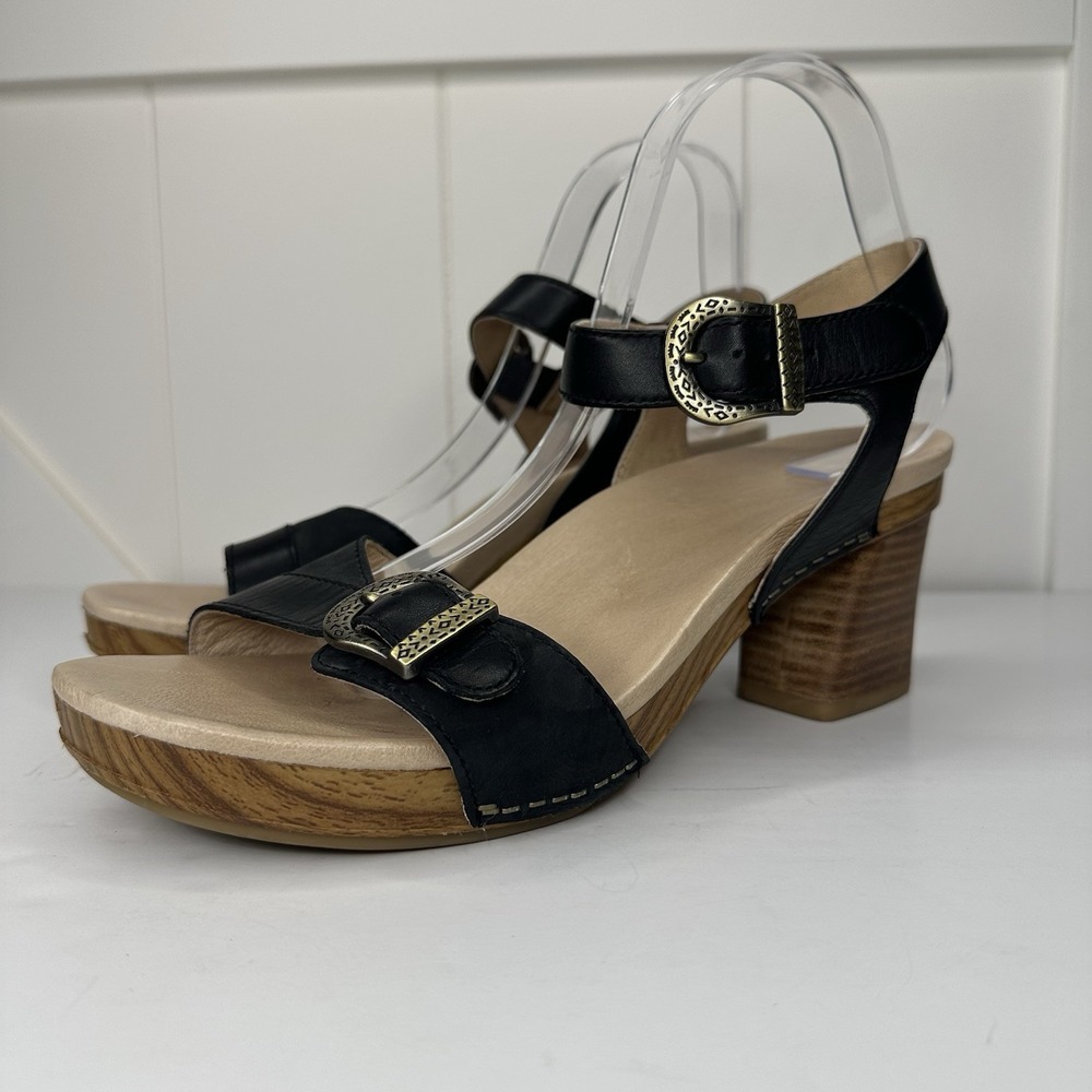 Dansko Anna Clogs Sandals Shoes Black Leather Buckle Strappy Heel Womens 41 10.5 - Picture 7 of 14